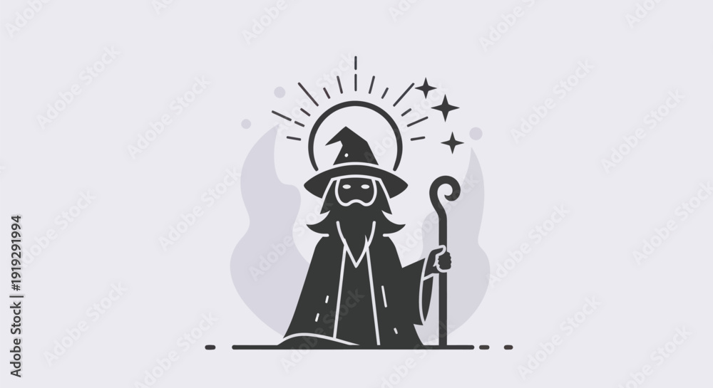 Εκτύπωση καμβά Wizard with staff and halo illustration