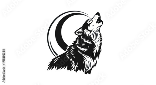 Wolf howling at moon illustration