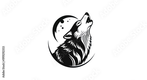 Wolf howling at moon illustration