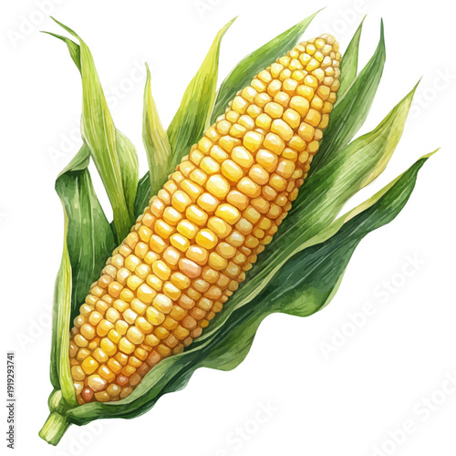 watercolor of Corn draw illustration, isolated on a white background.
