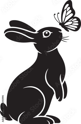Bunny with Butterfly,Spring Rabbit Silhouette