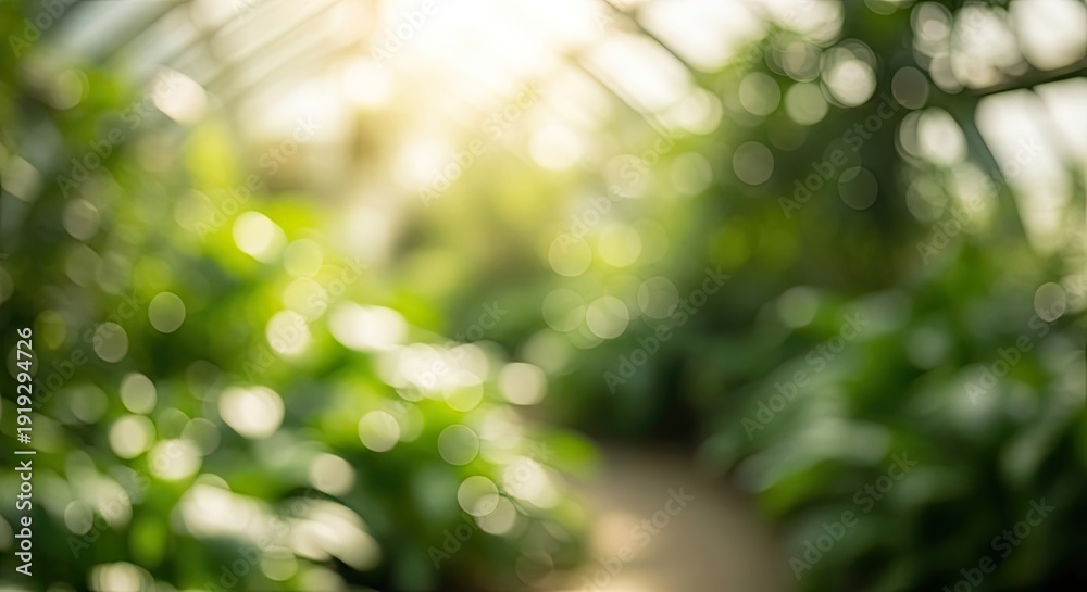 Obraz premium Serene Greenhouse with Lush Greenery and Natural Light.