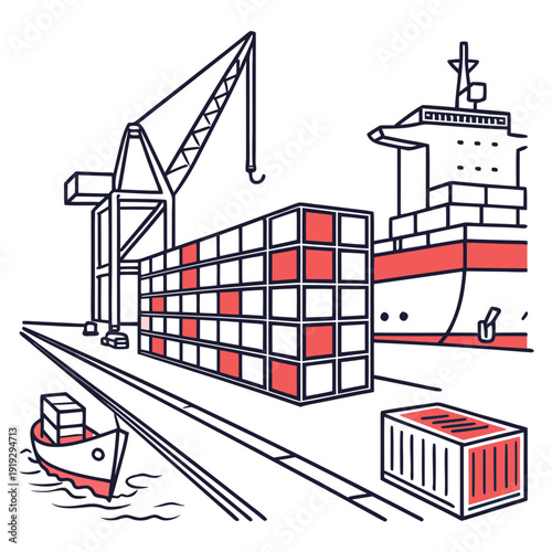 Cargo ship crane loading containers on dock container ship
