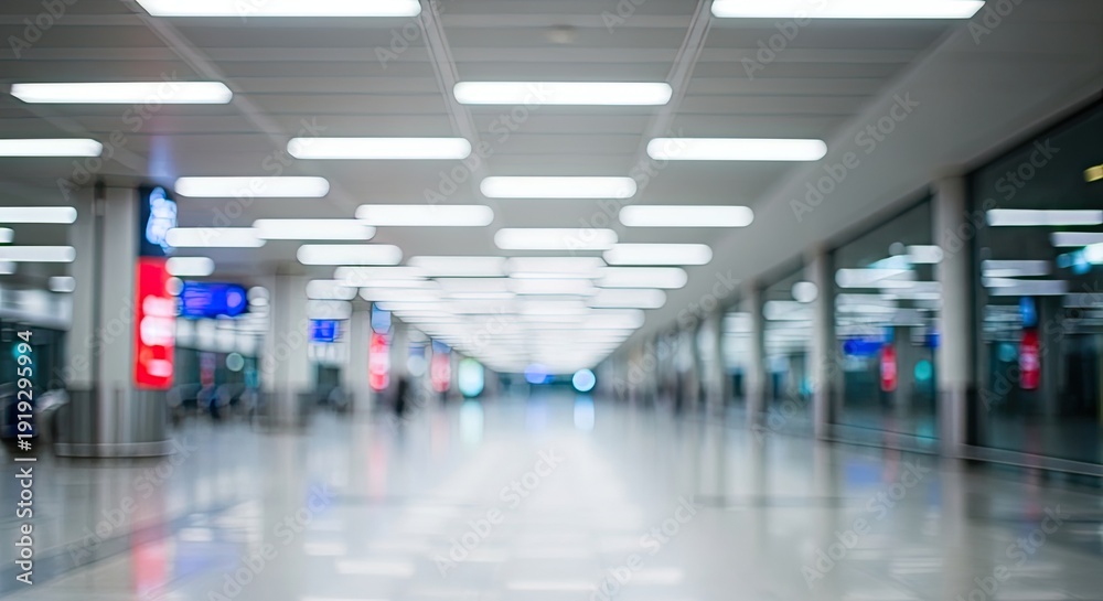 Fototapeta premium Blurred Airport Terminal Interior with Lights.