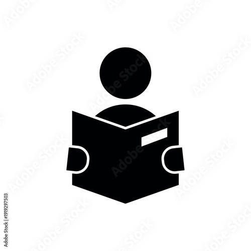 icon a storytelling with person reading a book, isolated against a clean background.