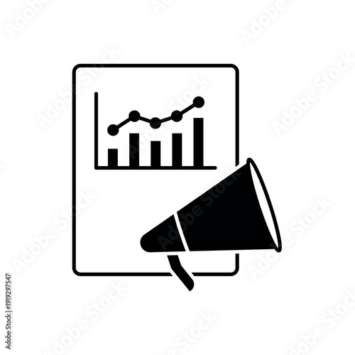 icon a pr metrics with graph chart and megaphone, isolated against a clean background.
