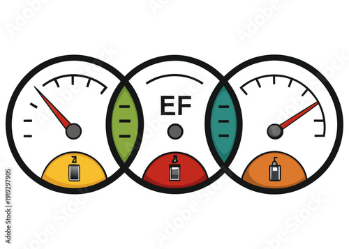 Triple gauge display indicating fuel and engine status Vector