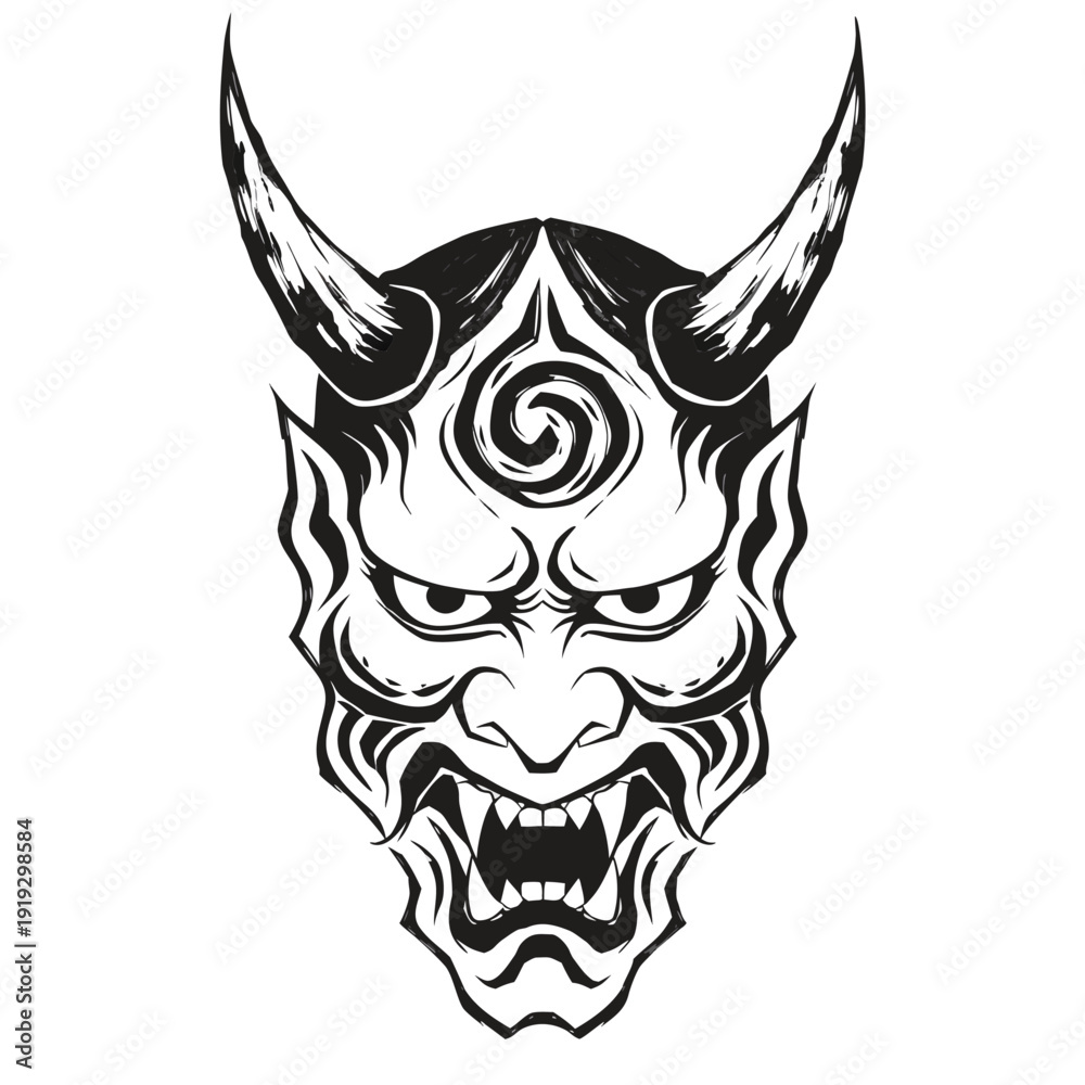 Fototapeta premium Japanese Hannya Oni Demon Mask Line Art Vector