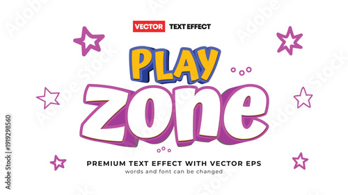 Play Zone 3D Kids Cartoon Text Effect Vector – Editable Fun Game Typography