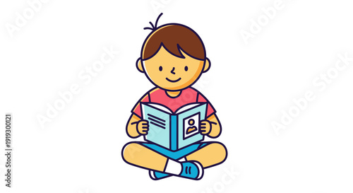 Young Boy Reading Book Sitting Cross Legged 1.