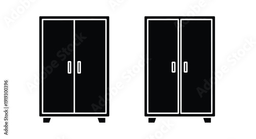 Two black wardrobes with handles a minimalist design silhouette