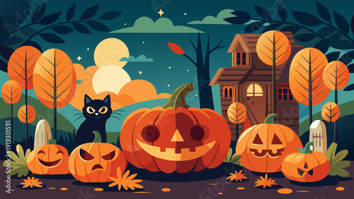Wallpaper Mural Halloween autumn Pumpkins with vectorcat,.png Torontodigital.ca
