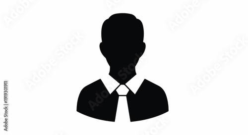 Professional male avatar silhouette icon with shirt and tie, representing business, user profile, or corporate identity on a white background.