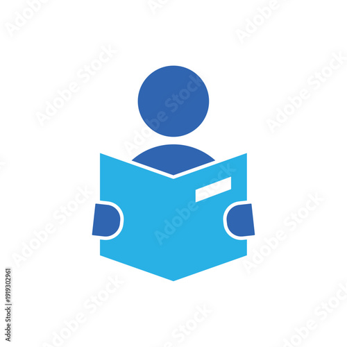 icon a storytelling with person reading a book, isolated against a clean background.