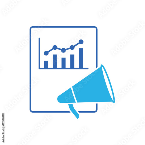 icon a pr metrics with graph chart and megaphone, isolated against a clean background.