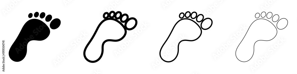 Ταπετσαρία Set of human footprint icons presented in various styles: from a solid black silhouette to linear outlines of different thicknesses