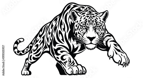 Tribal Jaguar Illustration Fierce Predator Ready to Strike.