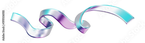 Abstract 3D ribbons flow gracefully with metallic silver gradients PNG, creating elegant wavy lines and spiral shapes in realistic holographic style
