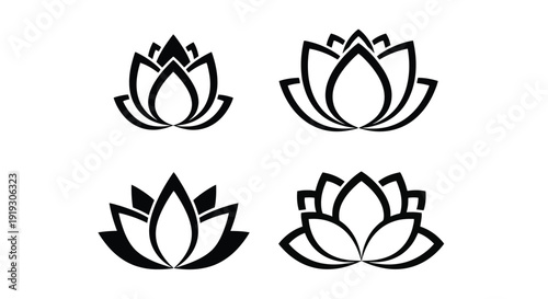 Set of Four Stylized Lotus Flower Icons.