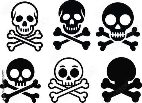 Skull and crossbones icons face danger symbol Skeleton warning skull emoji graphic