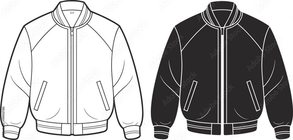 Ταπετσαρία Technical fashion sketch of a bomber jacket, varsity style varsity coat with zip