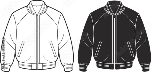 Φωτογραφία Technical fashion sketch of a bomber jacket, varsity style varsity coat with zip