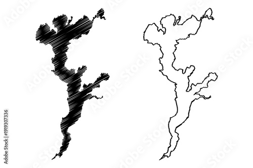 Lake Mai-Ndombe (Africa, Democratic Republic of the Congo, Congo-Kinshasa, DR Congo) map vector illustration, scribble sketch Mai Ndombe or Lake Leopold II map