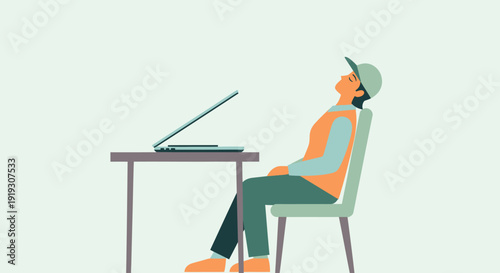 Person sitting on chair working on laptop at desk.