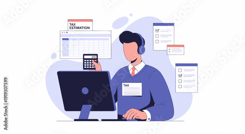 Professional customer service representative working on computer with headset.