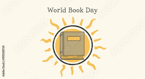 World Book Day icon with sun and book symbol, isolated on transparent background