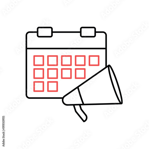 icon an event promotion with calendar and megaphone, isolated against a clean background.