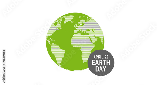 Earth Day icon with green globe and eco-friendly theme, isolated on transparent background.