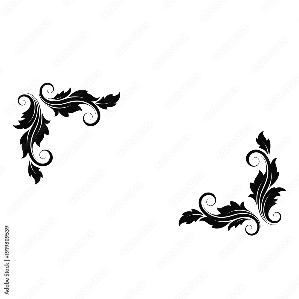 Fototapeta premium Black floral corner border decorations