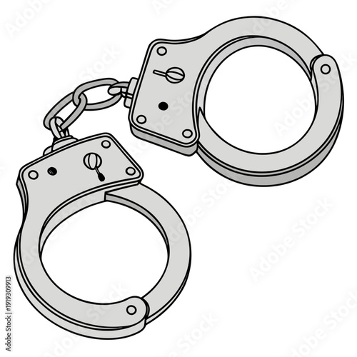 Gray metal handcuffs with chain link silver