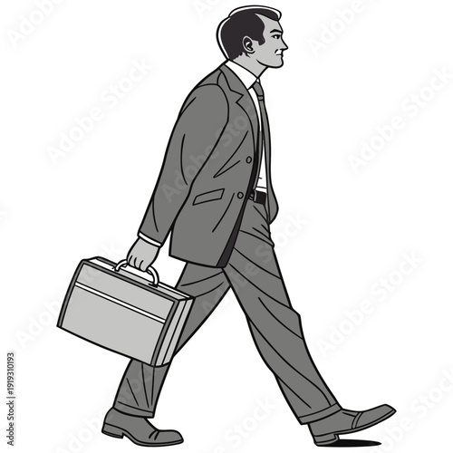 Gray of a walking businessman with briefcase monochromatic 1
