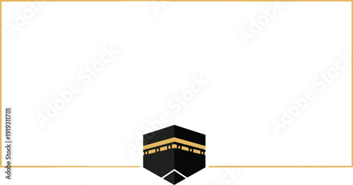 Kaaba icon features gold trim against a white background symbolizing Hajj.