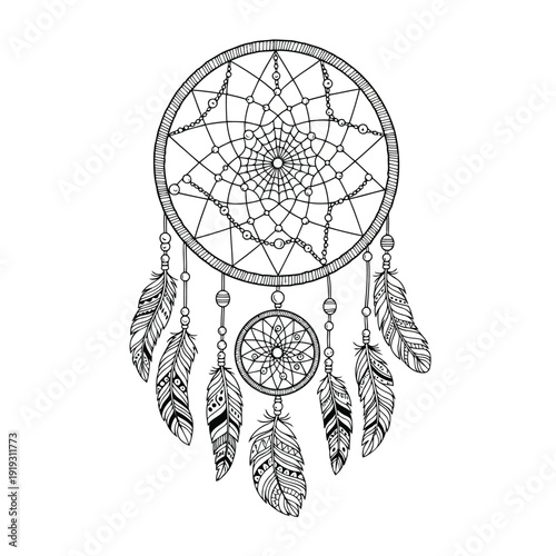 Traditional Dreamcatcher with Feathers and Beaded Accents