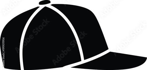 A simple black silhouette icon depicting a baseball cap viewed from the side perspective.