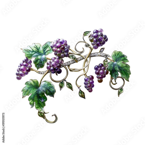 Luxurious grape cluster brooch with gemstones and diamonds