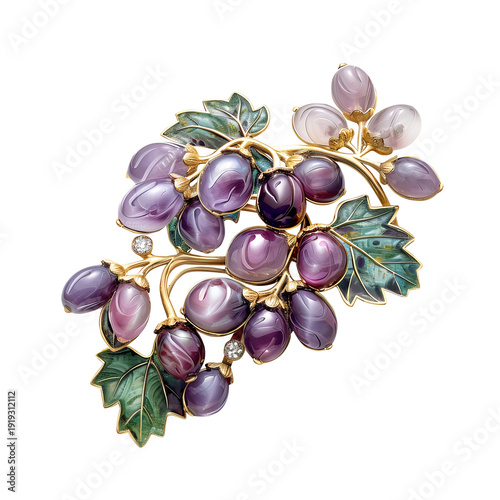 Luxurious grape-themed brooch with gemstones and leaves