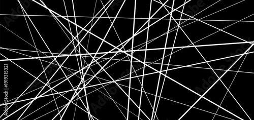 Abstract geometric grid of random line on a black background. Chaotic linear design backdrop.