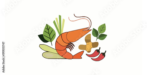 Minimal Tom Yum Kung ingredient vector logo design