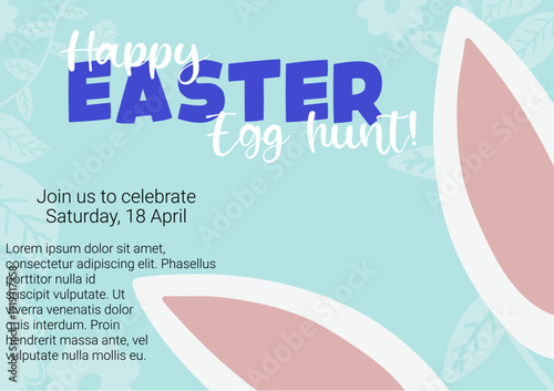 Happy Easter postcard template in cyan color. Cute and adorable happy easter postcard flyer design template for social media and banner website concept.