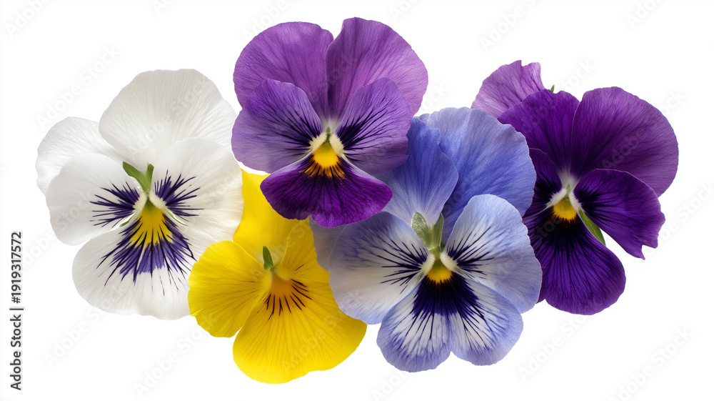 Obraz premium Pansies bloom in purple, yellow, and white, showcasing nature's beauty in spring Generative AI