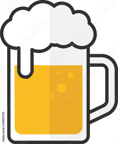 Refreshing Beer Mug with Frothy Head Flat Design Illustration.