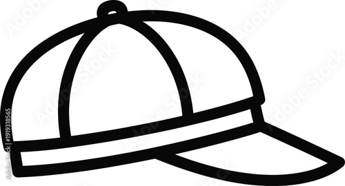 A simple black and white line art icon depicting a baseball cap from a side profile view