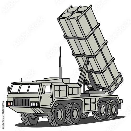 Missile defense vehicle with raised launcher military truck