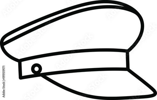 A simple black and white line art illustration of a peaked cap, often worn as part of a uniform