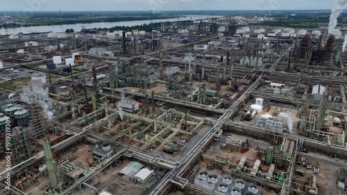 Oil and gas refineries in Baton Rouge, Louisiana emitting pollution harmful to the environment causing potential climate change from global warming