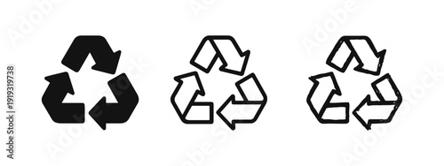 Recycle symbol icons set. Environmental sustainability, eco-friendly, reduce, reuse, clean planet concept.